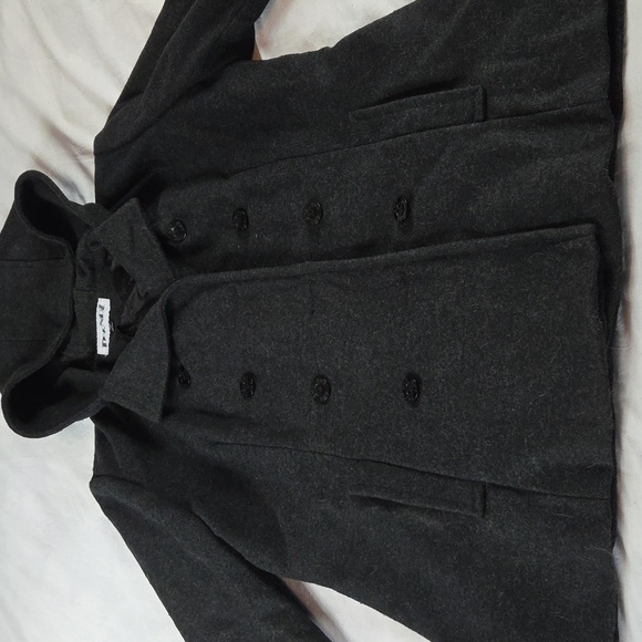 TRENDZ Women's Wool Charcoal Black Grey Hooded Peacoat XL - Picture 3 of 9